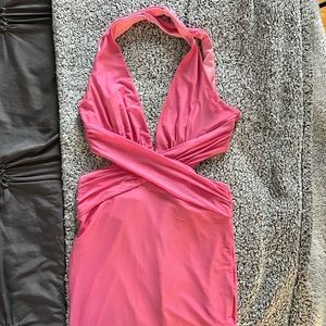 Pink cross halter cutout mini dress